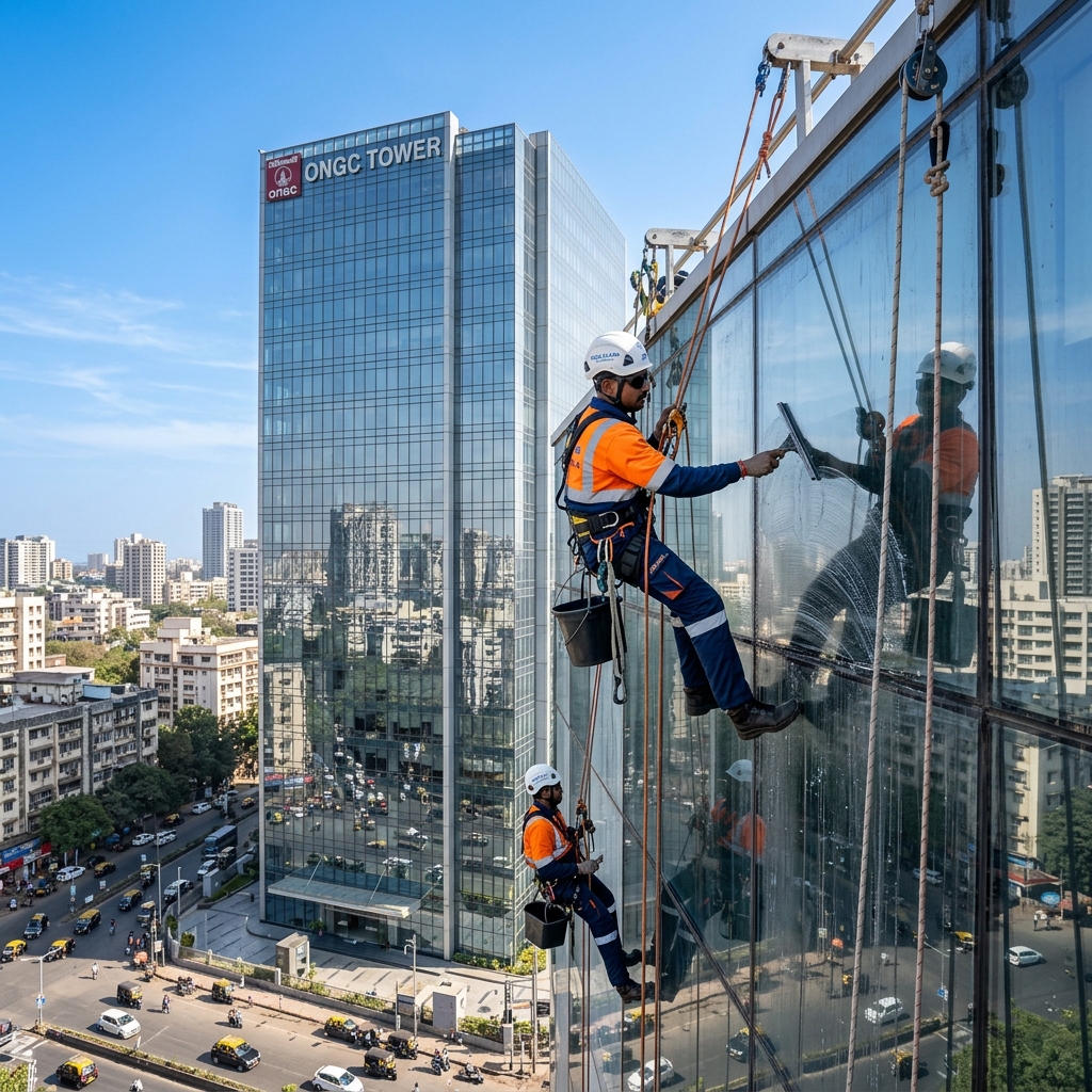 Commercial building facade cleaning